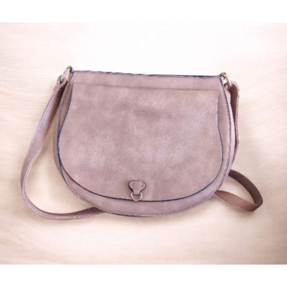 Faux Leather Crossbody Bag Medium Taupe Saddle Flap Purse Adjustable Strap Brown